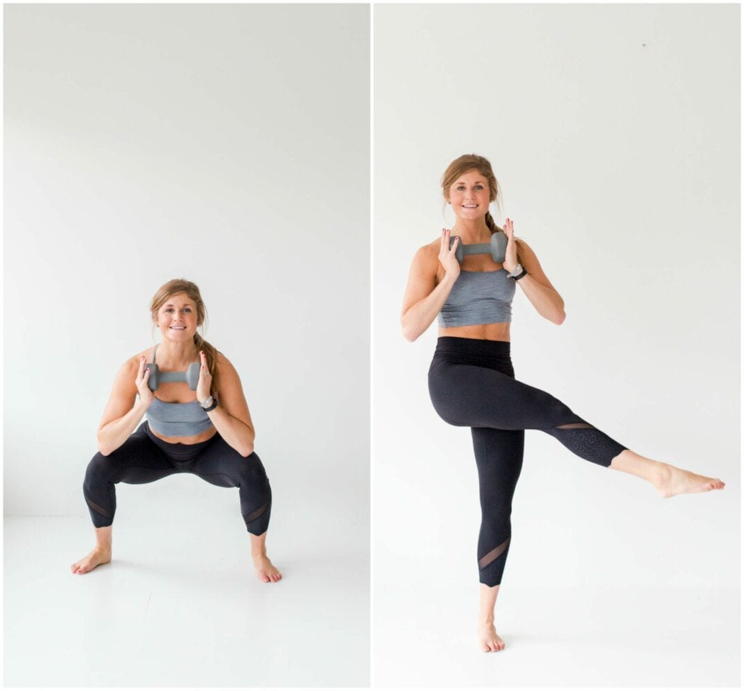 12 Squat Variations + Lower Body AMRAP Workout -- Squat + Inner Thigh Leg Sweep -- www.nourishmovelove.com