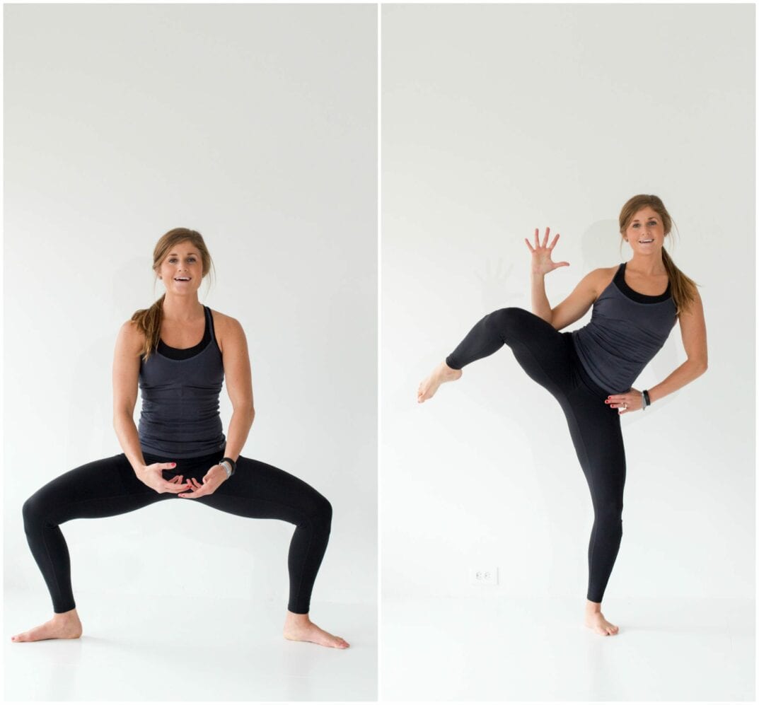 12 Squat Variations + Lower Body AMRAP Workout -- Plie Squat + Oblique Crunch -- www.nourishmovelove.com