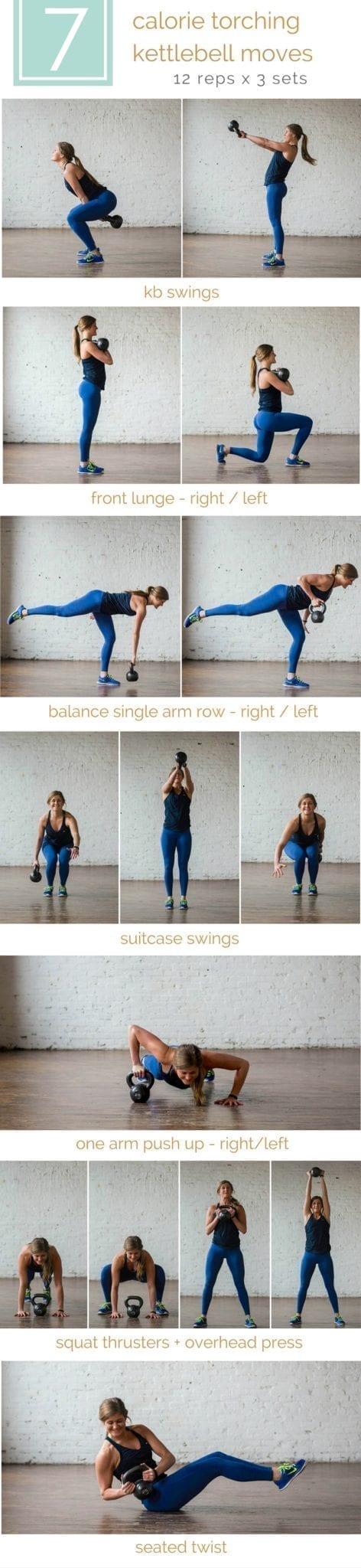 7 calorie torching kettlebell moves + hiit workout | torch calories while simultaneously strengthening your entire body with this killer kettlebell workout. do it reps + sets style or amrap style; either way it's an effective, high intensity 20-minute workout! | www.nourishmovelove.com