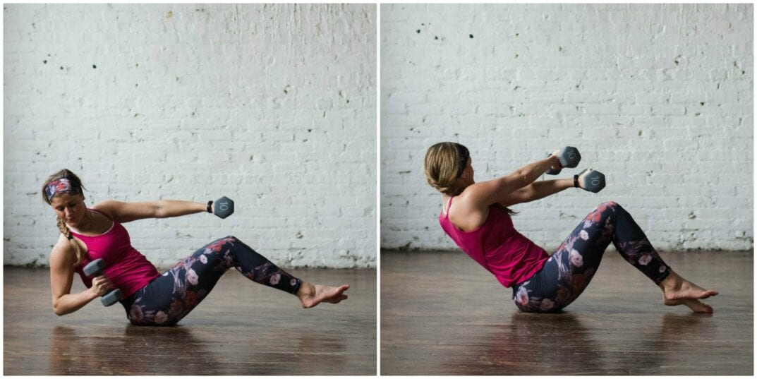 6-move arms and abs workout to strengthen and tone |6-moves, 20 minutes, and a set of 5-15 pound dumbbells is all you need to move through this arms and abs strength training and toning workout. | www.nourishmovelove.com