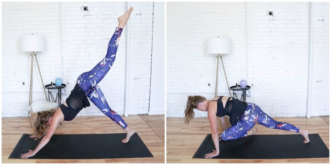 Down Dog Pigeon Taps | Cardio Yoga Workout | www.nourishmovelove.com