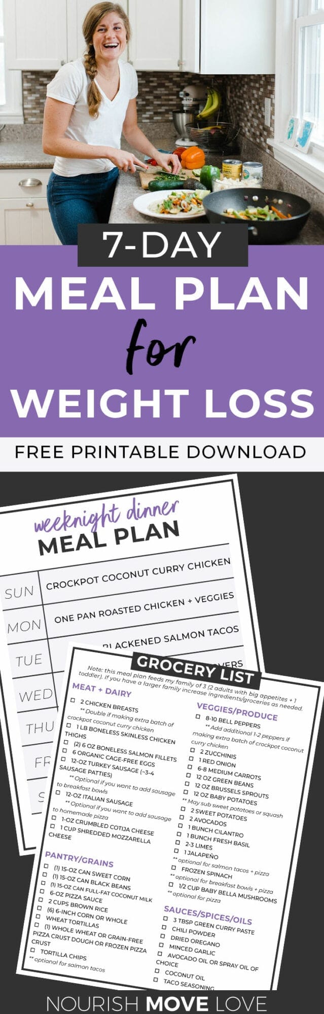 How to Meal Prep: 7-Day Meal Plan + Grocery List | Nourish Move Love