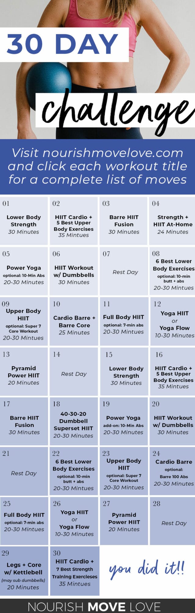 30 day workout challenge for weight loss - Nourish, Move, Love