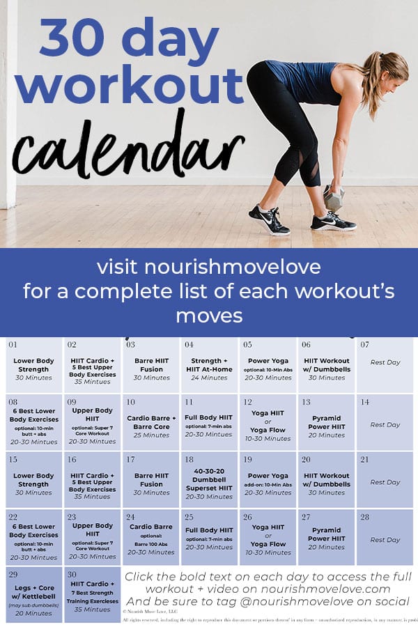 FREE 30 Day Workout Calendar | Nourish Move Love