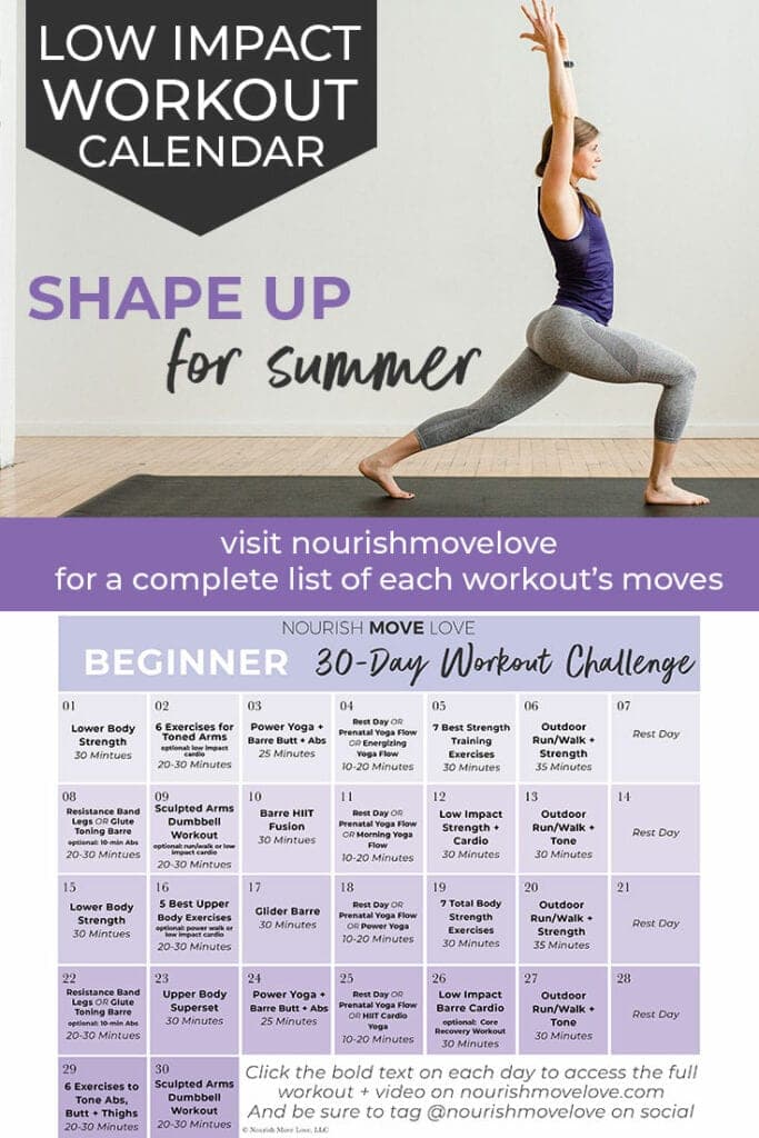 Beginner Workout Schedule and Workout Calendar Nourish, Move, Love
