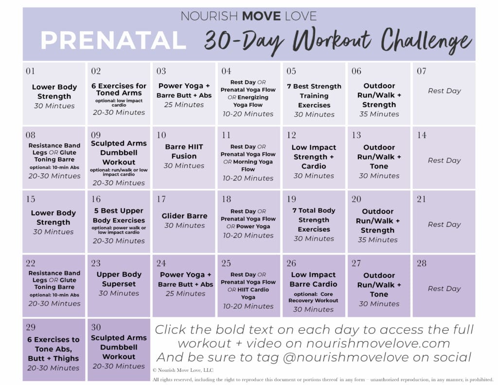 Prenatal Workout Calendar Nourish, Move, Love