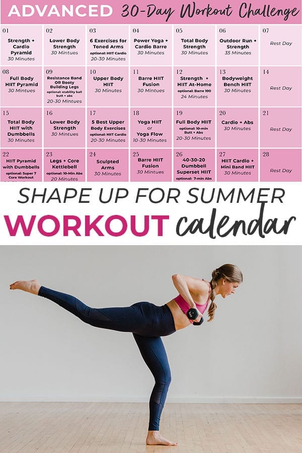 30 Day Advanced Workout Calendar Videos Nourish Move Love