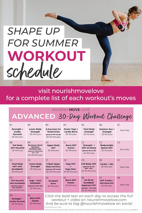 Summer Workout Schedule | Workout Plan | Workout Calendar - Nourish