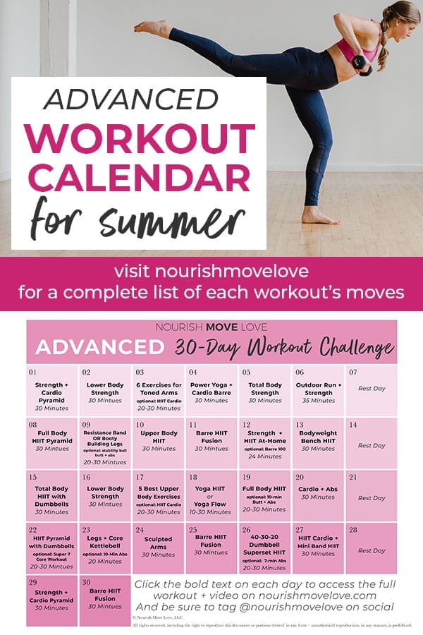 Workout Schedule And Workout Calendar Advanced Nourish Move Love