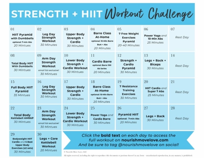 30-Day Advanced Strength + HIIT Workout Plan | Nourish Move Love