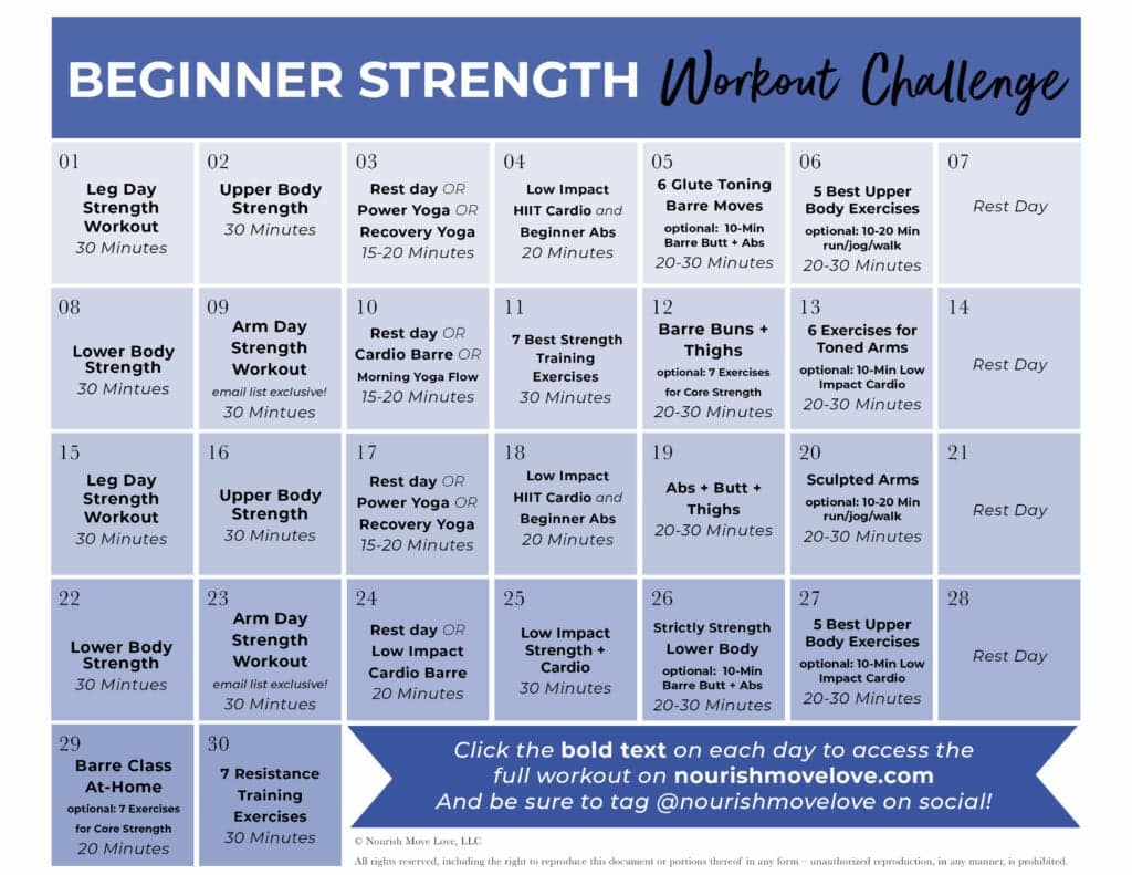 Fitness Challenge 30 Day Beginner Workout Plan Nourish