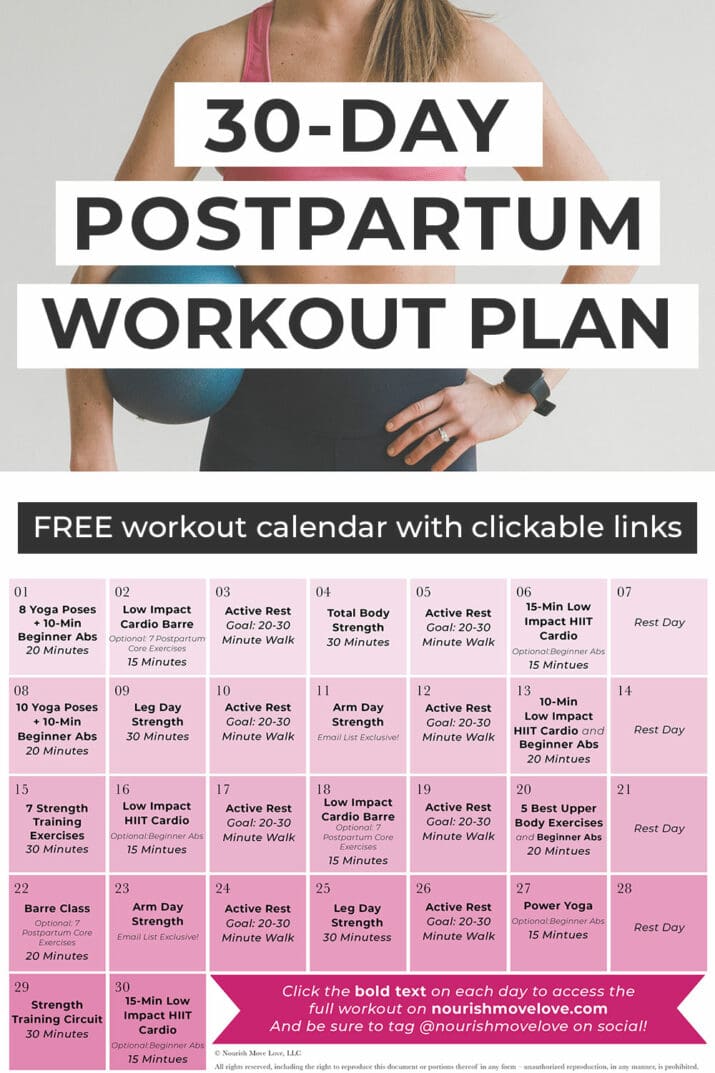 Postpartum Workout Plan and Workout Calendar