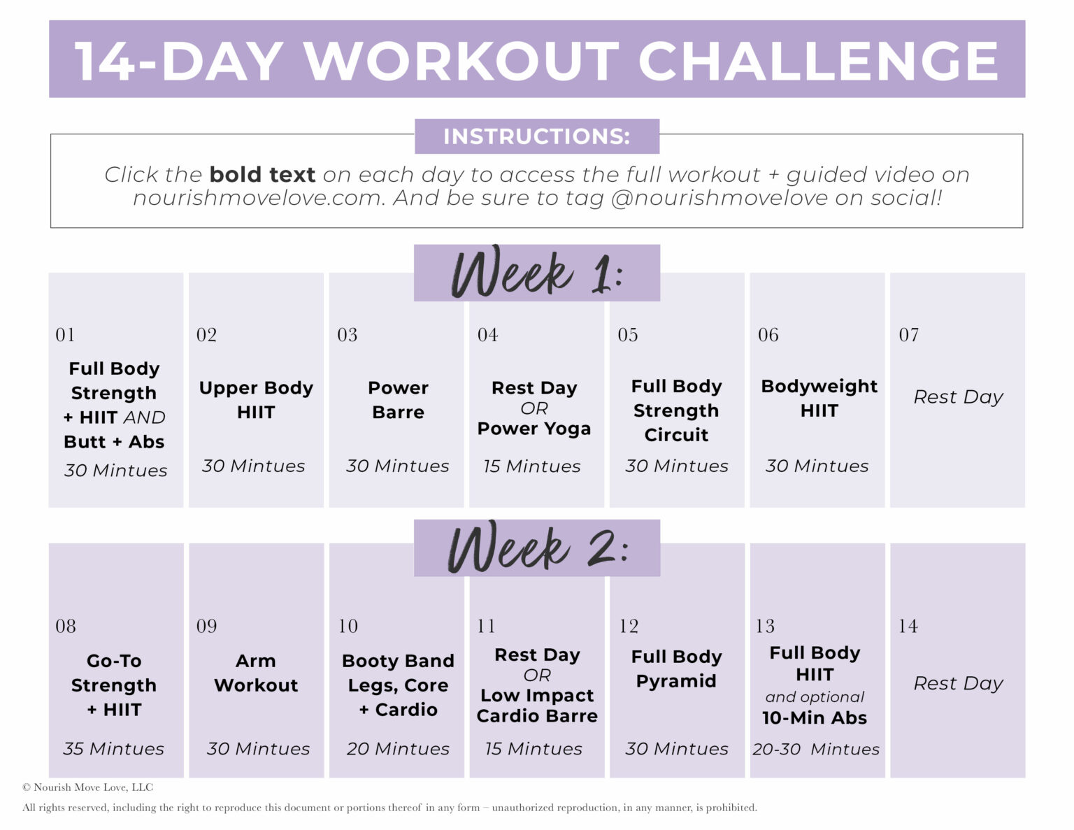 14-Day Workout Challenge + Full Body Workout Plan | Nourish Move Love