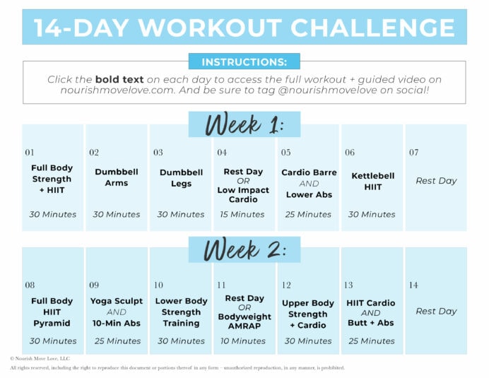 14 Day Challenge + 2 Week Workout Plan | Nourish Move Love