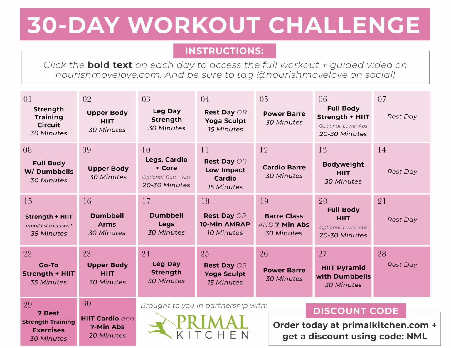 30-Day Home Workout Plan For Women | Nourish Move Love