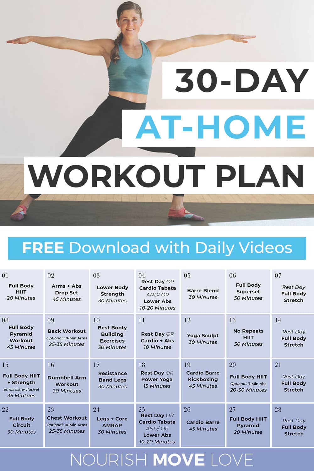 30 Day Workout Plan part 6 Pin Nourish, Move, Love