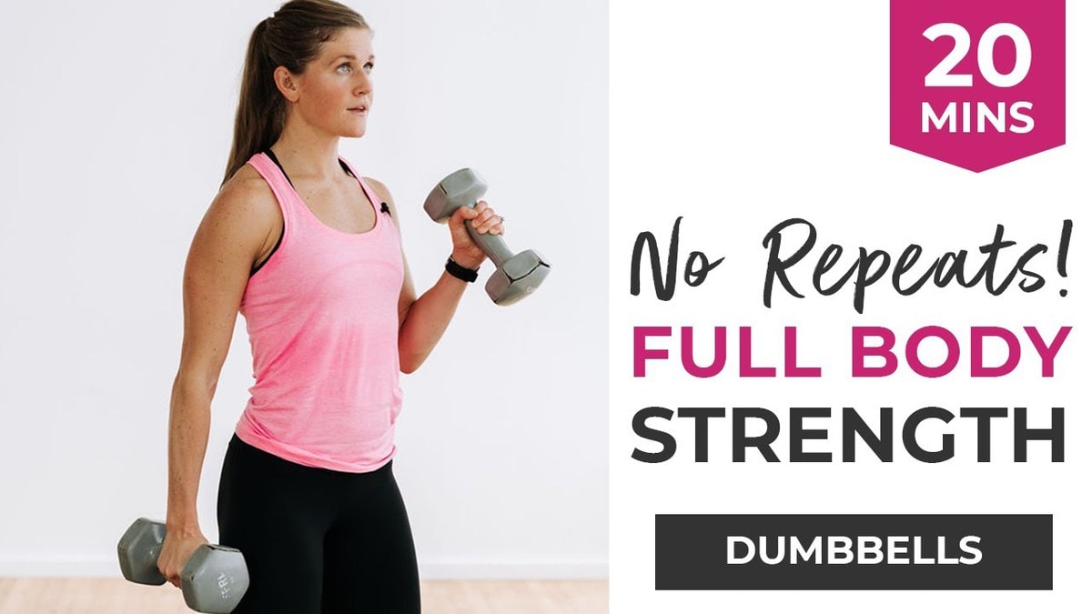 20 Min Strength Training at Home - No Repeat Full Body Dumbbell Workout for  Women & Men with Weights 