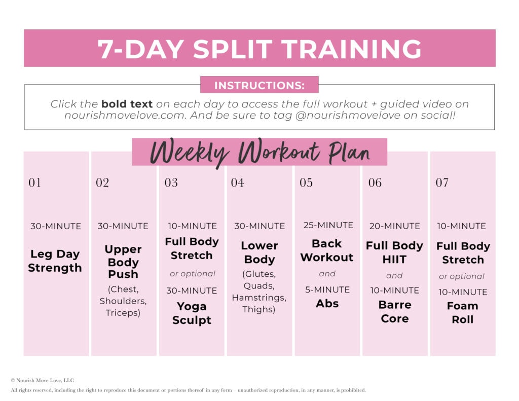 FREE Weekly Workout Plan Full Videos Nourish Move Love