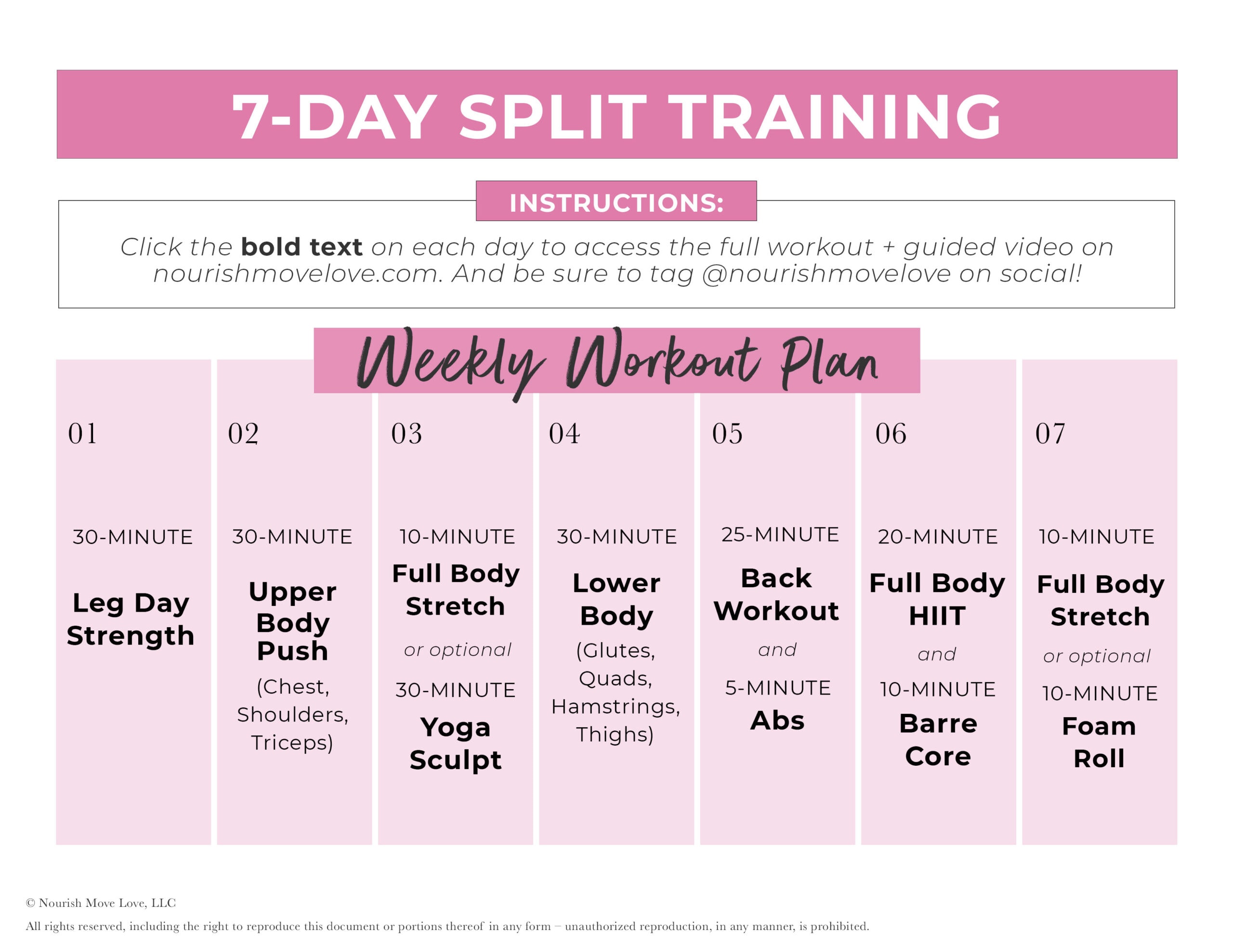 Weekly Workout Plan Calendar Nourish Move Love