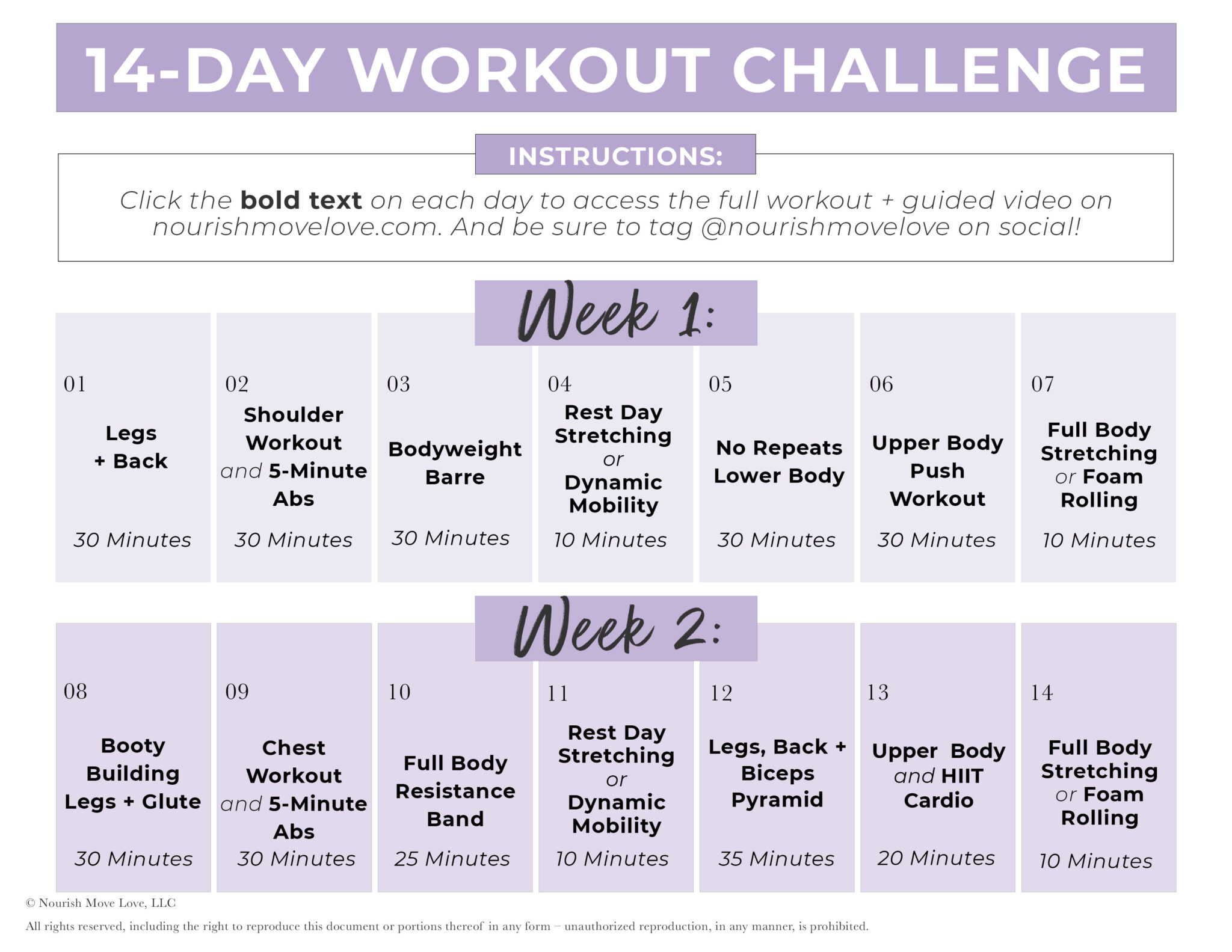 14 Day Challenge (Daily 30 Minute Workout Videos) | Nourish Move Love