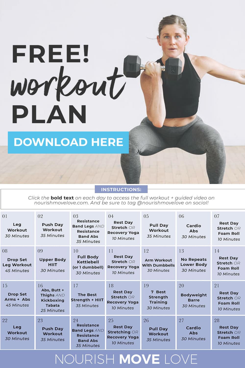 FREE 4-Week Workout Plan (Videos) | Nourish Move Love