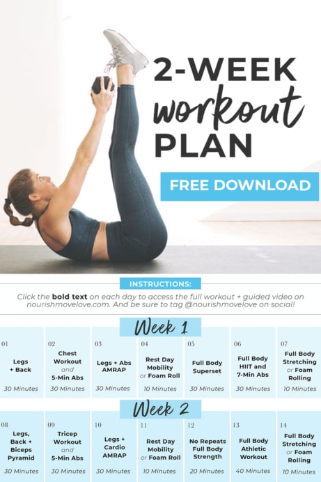 2-Week Workout Plan (Free Meal Plan Included) | Nourish Move Love
