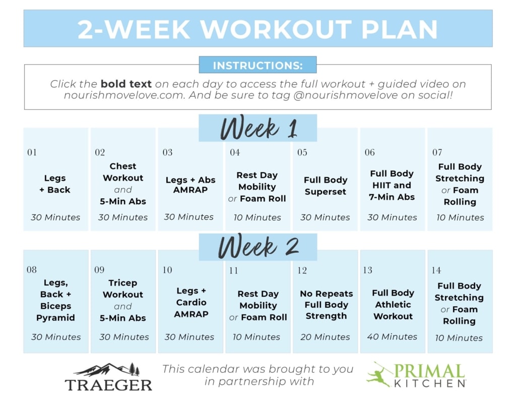 2 Week Workout Plan Free Meal Plan Included Nourish Move Love