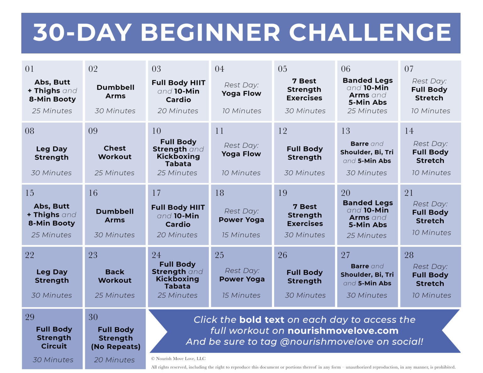 30-Day Beginner Workout Plan (Videos) | Nourish Move Love