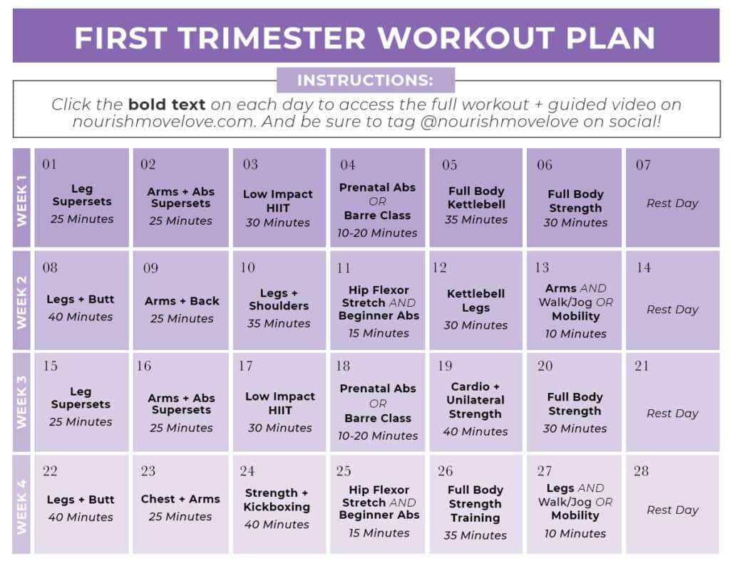 First Trimester Workout Plan (FREE PDF) Nourish Move Love