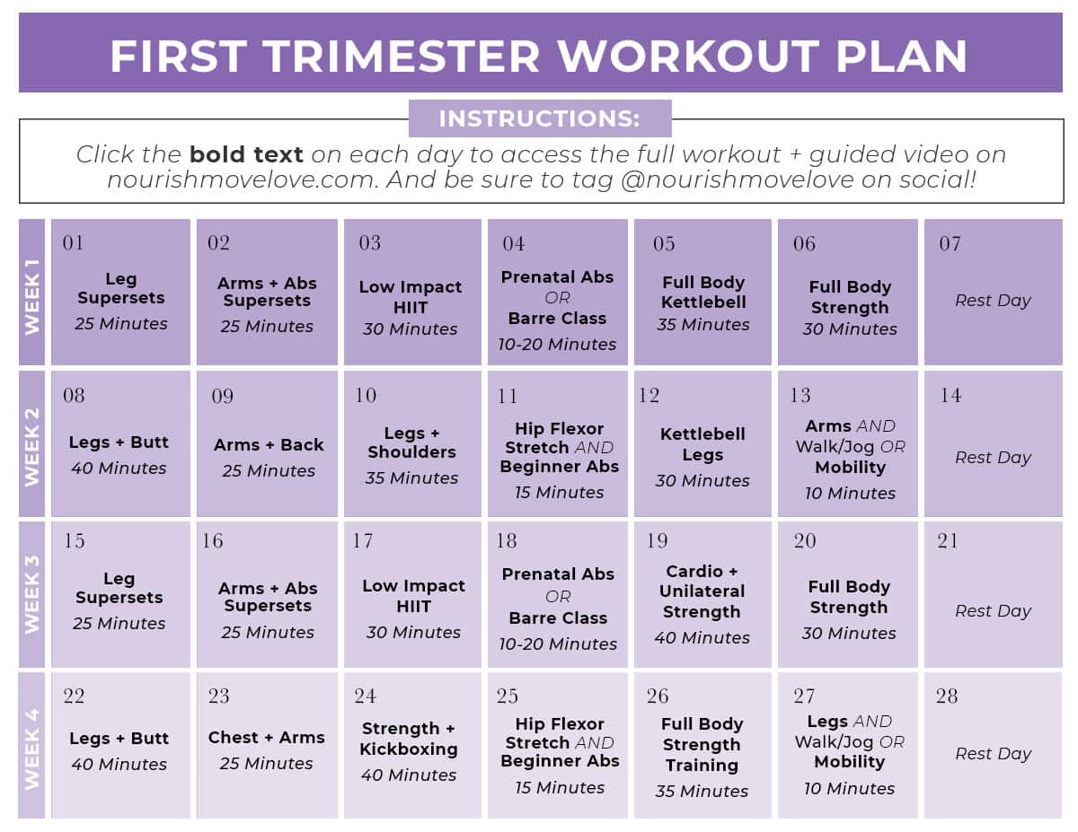 First Trimester Workout Plan FREE PDF Nourish Move Love