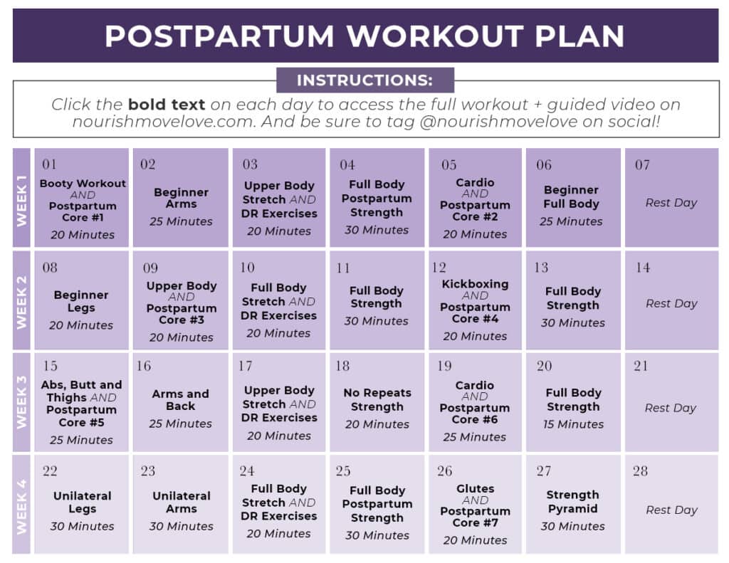 Postpartum Workout Plan (Free PDF) | Nourish Move Love