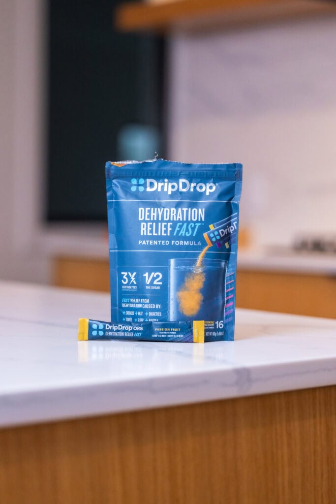 Drip Drop powder including the flavors passion fruit and coconut | As part of the best electrolyte powders.  