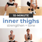 woman performing 3 different inner thigh exercises