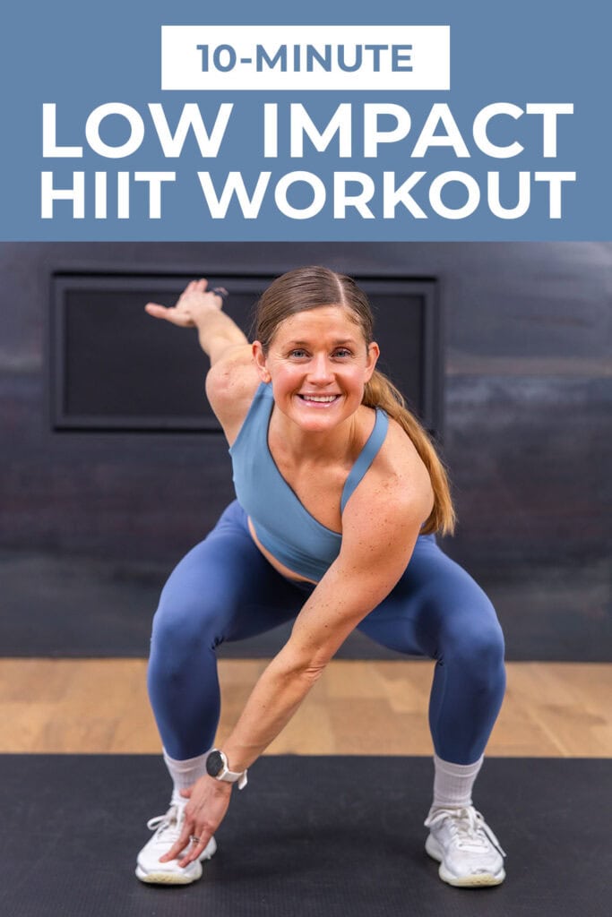 woman performing low squat and toe tap