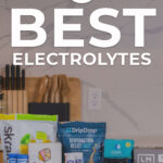 eight electrolyte powders lined up on countertop