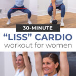 collage of woman performing liss cardio exercises