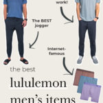 collage of man wearing lululemon ABC pants