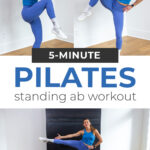 collage of woman performing standing pilates abs moves
