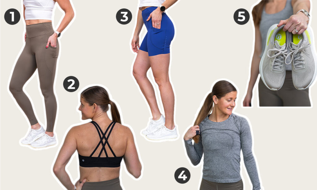 five different lululemon running items numbered