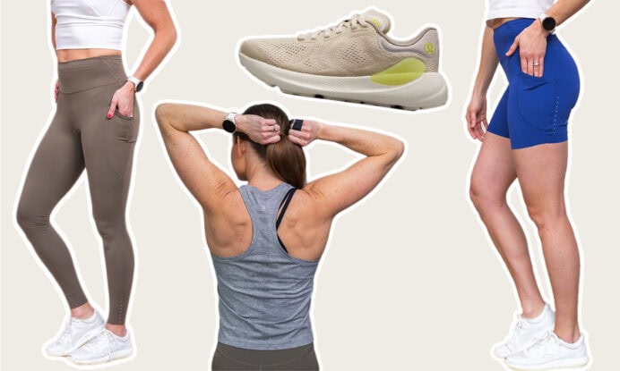 collage of different lululemon running gear items