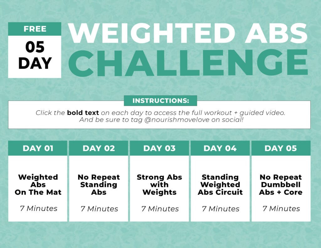 Calendar image showing 5 days of weighted ab workouts 