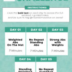 calendar showing five days of ab workouts