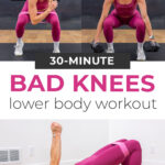 collage of woman performing variety of knee friendly leg exercises