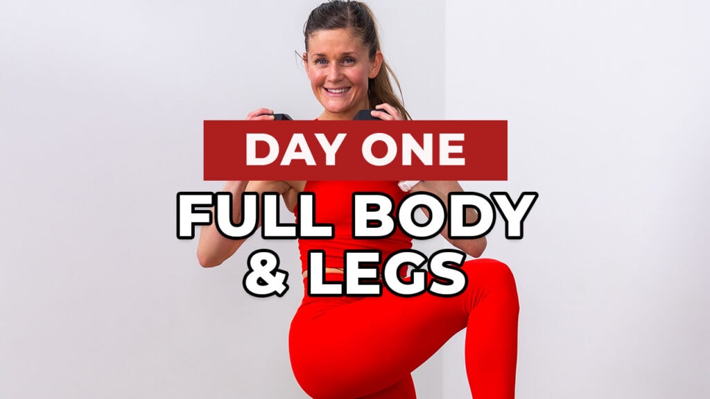 woman holding dumbbells as part of full body and leg day workout