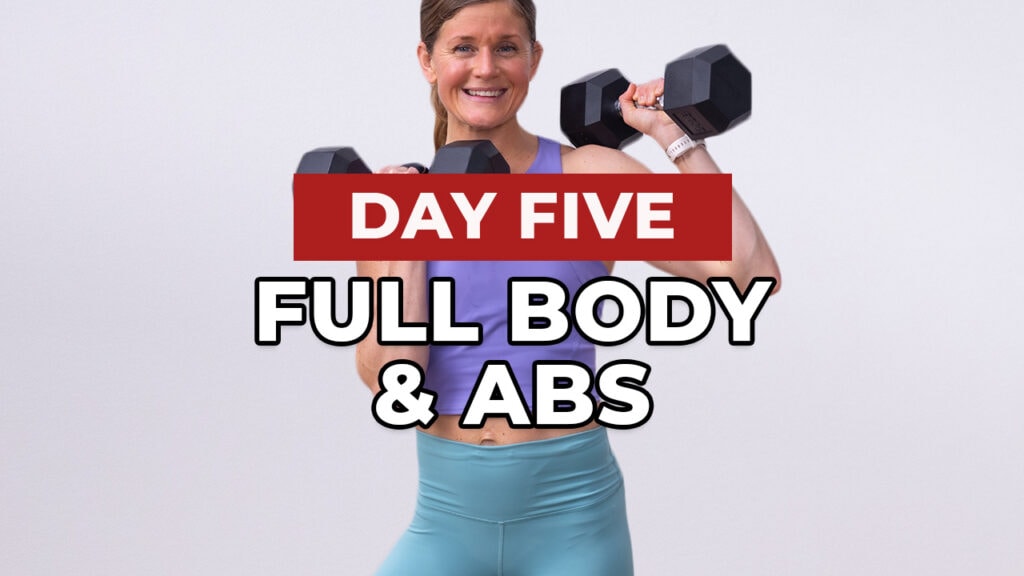 woman performing bicep curl as example of full body and ab workout