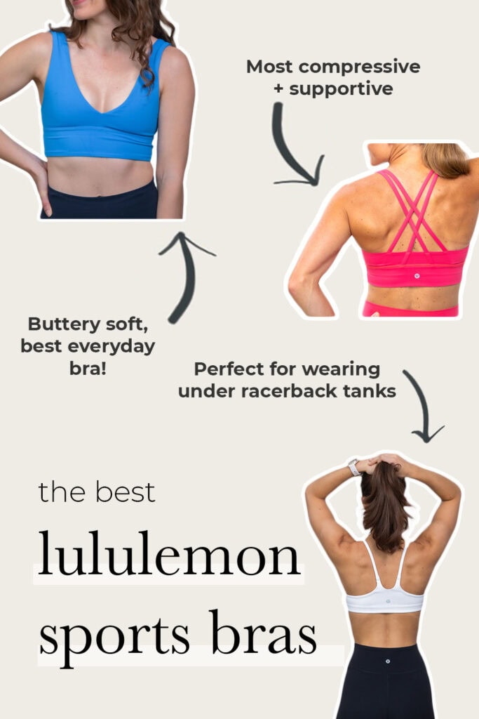 Pin for pinterest showing the most popular lululemon sports bras