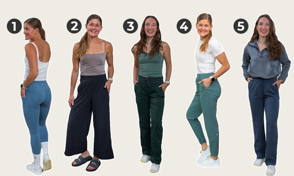 best lululemon pants including align leggings, stretch woven wide leg cropped pant, dance studio pant, adapted state high-rise jogger and softstreme high rise pant. 