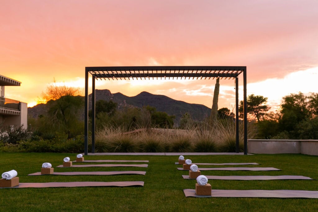 yoga mats on the lawn at sunrise civana wellness resort and spa